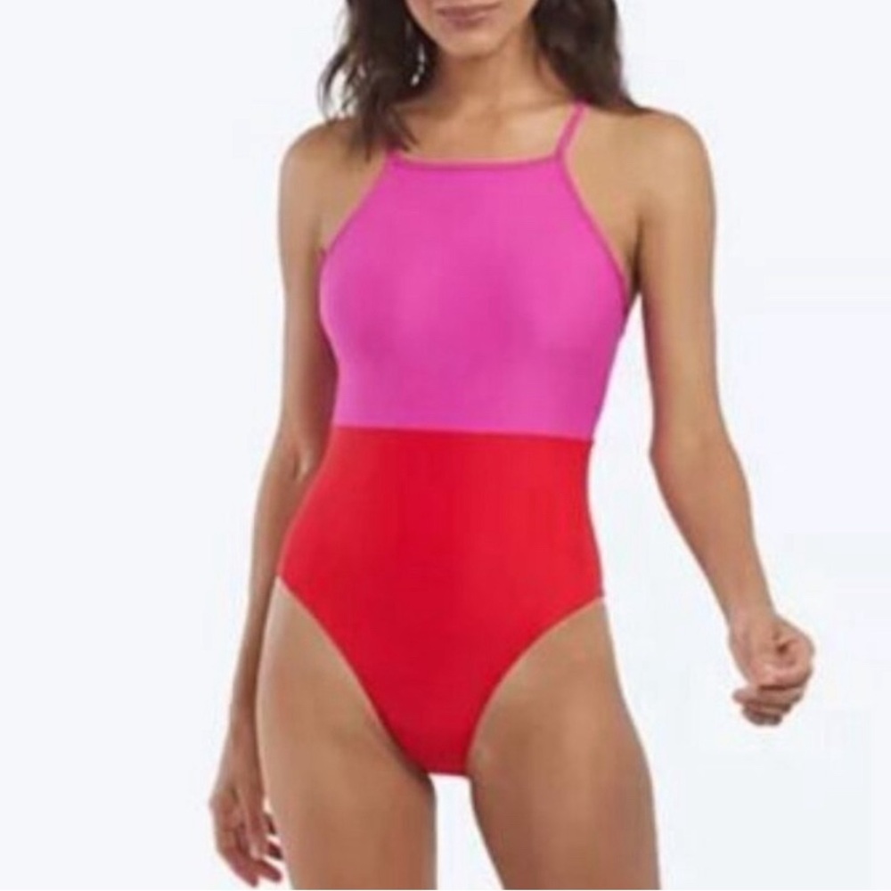 Summersalt High Neck One-Piece in Lava & Hibiscus - Size 6